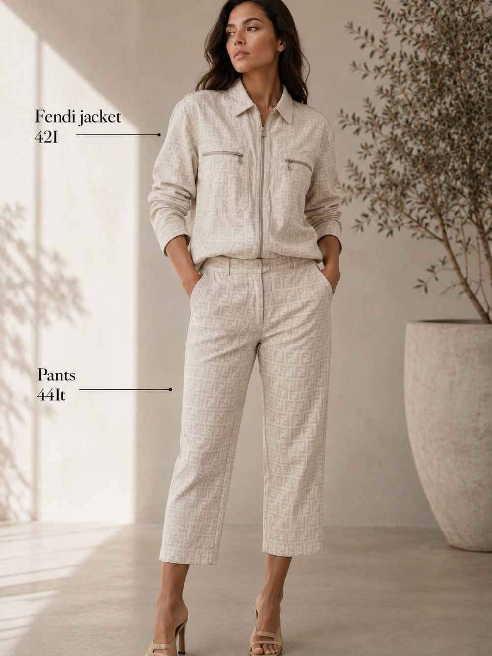 Fendi Cream Tonal FF Jacquard Cropped Pants